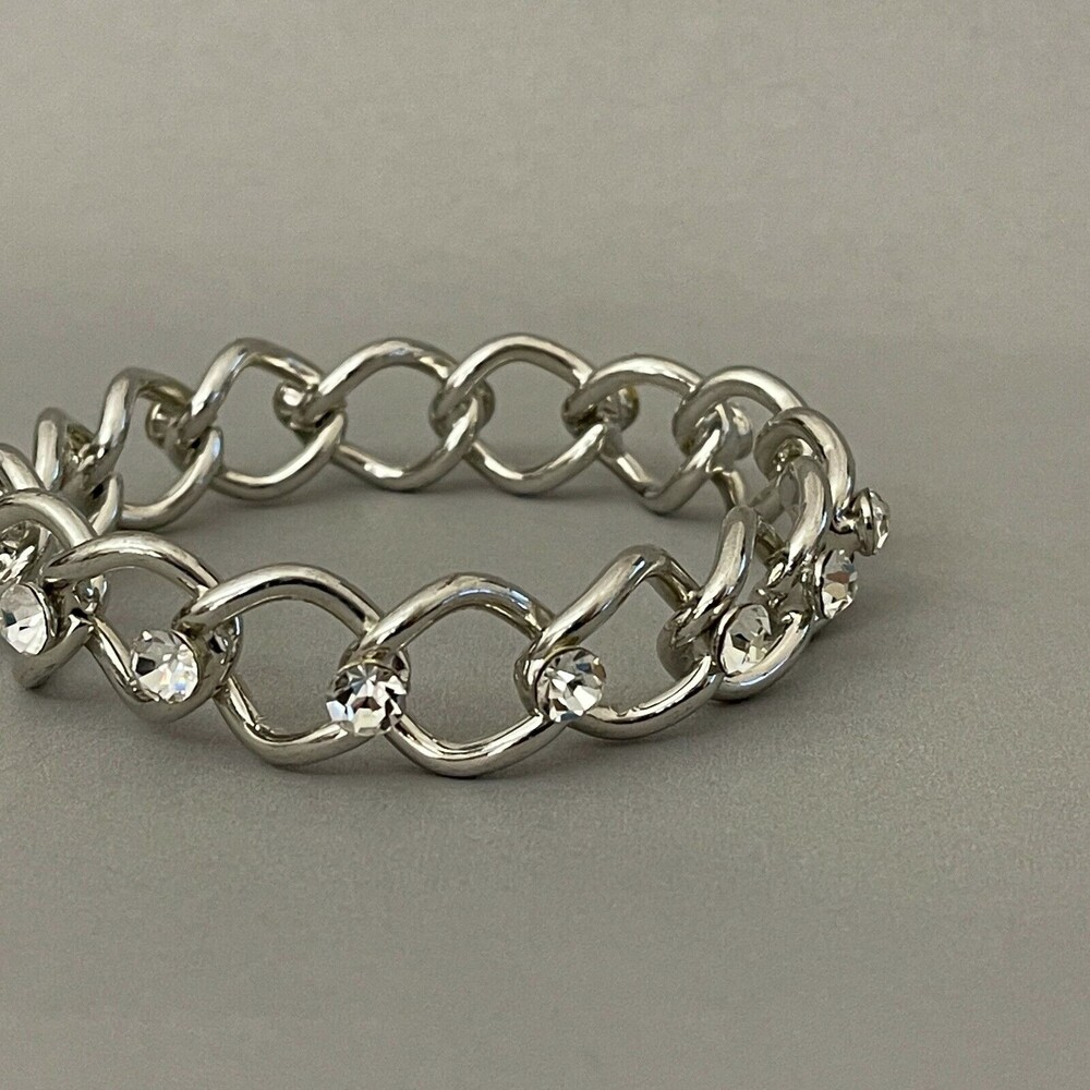 Silver-tone Rhinestone Chain Bangle‎ Fashion Bracelet